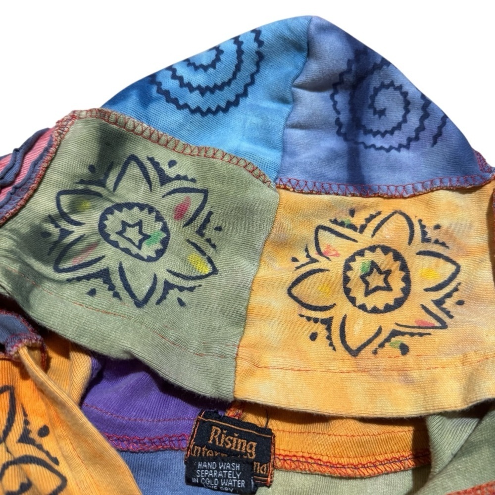 Vintage Rising International Patchwork Artsy Hippie Hoodie Long Sleeve Cotton M - Picture 8 of 10